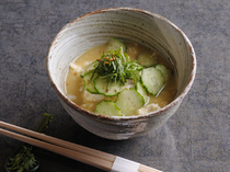 Kasane_Hiyajiru (cold soup), a Miyazaki specialty with added seasonal ingredients