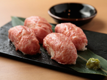 Premium Wagyu-no-Mise Mikura-no-Mori_[Mikura's Meat Sushi Topped with Lightly-Seared A5-Rank Omi Beef] A masterpiece with the ultimate savoriness.