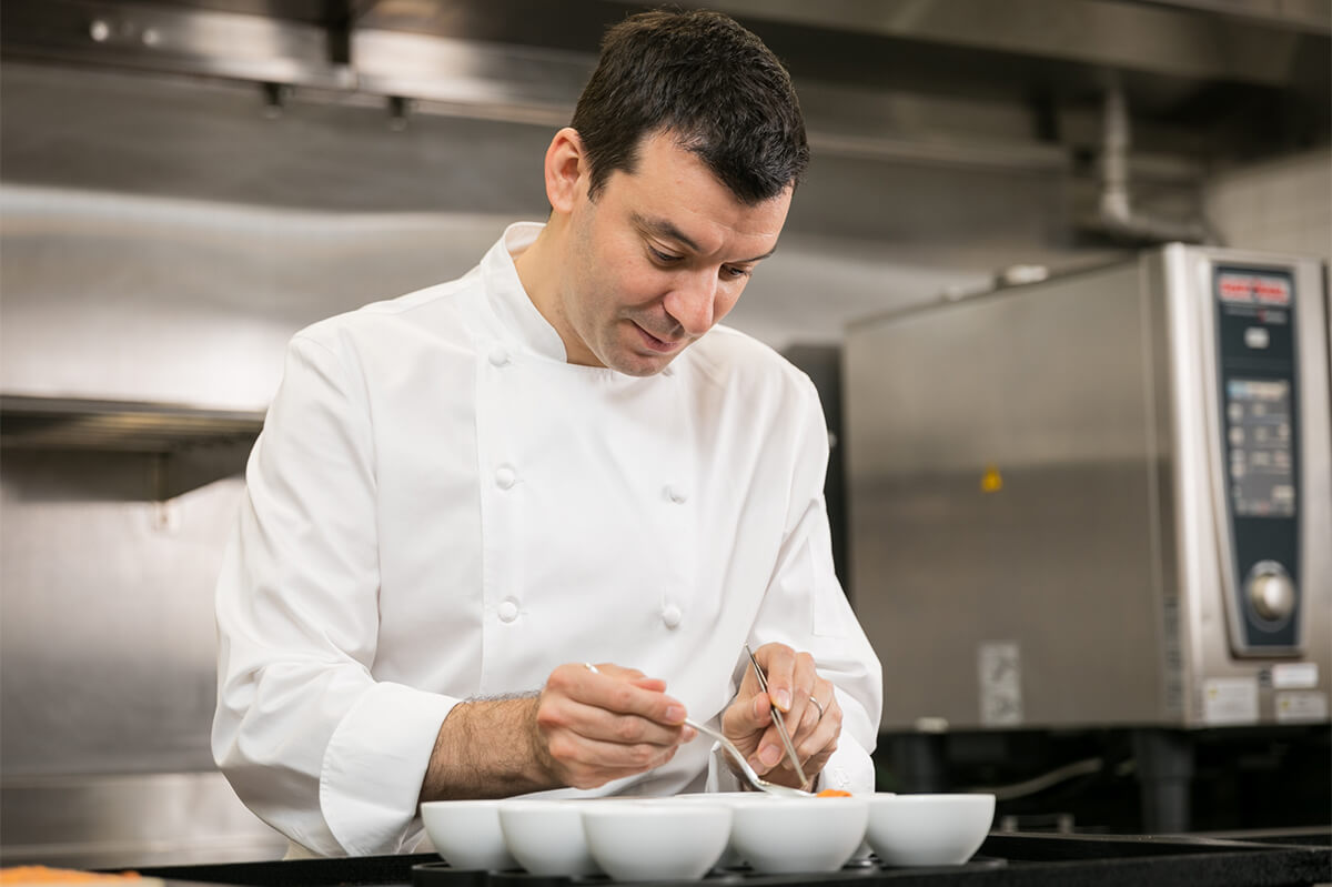 Chef Luca treating every ingredient gently.