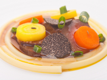 Shimalabo_Consomme sauce truffle of roasted aitchbone cut of Hiroshima beef  This dish is exquisite!