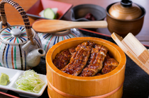 Unagi Toku_[The Specialty Unagi Chazuke MATSU (eel topped on rice, with a broth poured over it), Served in a Wooden Container] Enjoy in 3 different ways, for 3 times the satisfaction! 