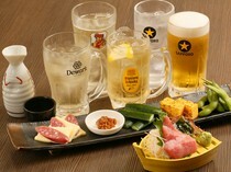 Izakaya Futami Sakaba_Evening drinking set - Perfect for solo drinking. It contains 6 small dishes and one drink.