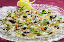 Buveur Orge_Fresh Fish of the Day Carpaccio with Caviar (Pictured: white trevally)