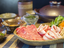 Gyuton Gassen Brand Gyu Agu Buta Ittogai Nikuryori Senmonten_Ishigaki or Motobu Beef Sirloin & Ruby Agu (Okinawan pork) Shabu Shabu