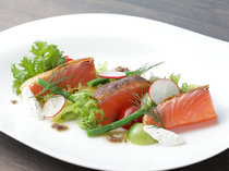 GRAHM'S CAFE　Los Angeles_Tasmanian Salmon Marinade - Seasonal Vegetable and Anchovy Vinaigrette