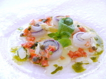 la liliana_Marinated halfbeak with white asparagus and a fruit tomato sauce
