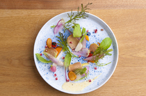 Restaurant Le japon_Foie gras pickled in sake lees served with salad using fresh farm-raised vegetables