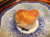 Ginza Uchiyama_Karasumi Iimushi (mochi rice topped with fish and steamed) is made with natural domestic flathead grey mullet.