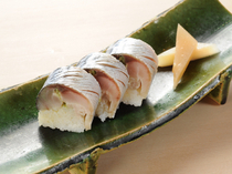 Gion Nishikawa_Our "Mackerel Sushi" is rich in fat and seasoned with salt for an unforgettable flavor