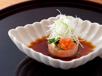 Hishinuma - Japanese cuisine_Monkfish in ponzu (citrus-based sauce) - Has a smooth texture reminiscent of foie gras