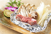 Gazan Garden_Roasted beef fillet with mushrooms in foil wrapper - The Yonezawa beef has been given a full-bodied flavor in this dish