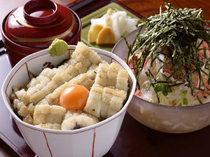 Sumibiyaki Unagi Uotora_[Shiradon (seasoned eel over rice) with uotora salad] a healthy set with the aromas of beautiful shirayaki