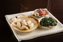 Akoya_Our speciality [Three Assorted Grilled Clams] in various styles