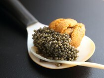 Sushi Monji_Sea Urchin and Caviar - Served on a spoon of Akoya Shellfish.