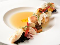Restaurant KEI_The colors of the season line dish,  "Harvest of the springtime sea bouillabaisse with fattoria vegetables"