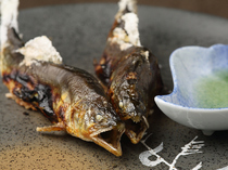 Oryori Yanagiya Nishiki_［Salted and Grilled Wild Sweetfish］ We carefully grill high-quality sweetfish caught in Gifu with charcoal.
