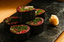 Nikuya Setsugekka NAGOYA_Nori Maki - Wagyu beef lean meat and condiments rolled in nori seaweed.