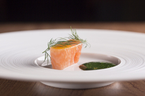 hiroto_[Salmon Confit] A simple dish served with pureed spinach