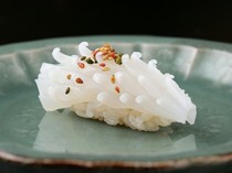 Sushi Aoyagi_Squid Nigiri - You will be enchanted by its sweetness and softness that melts beautifully in your mouth!