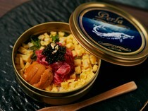 Niku Kappou - Niku Kabuku_Mini Rice Bowl - Kainomi (flap meat) from Miyazaki A5-ranked beef and Perla Caviar are stuffed in a caviar can.