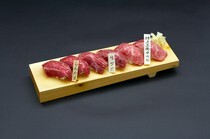 Matsusakagyu WHAT'S Kyoto Muromachi Branch_Today's Assortment (using rare steak) 6 pieces - Meat sushi with Matsusaka beef.