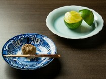 Washoku Takagi_Green Lemon Sorbet with Shine Muscat from Takaoka Town, Kuri Kinton