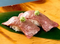 Wagyu no Kamisama_Gyu-tro Nigiri (Beef tenderloin sushi) 1 piece - Priding in freshness.
